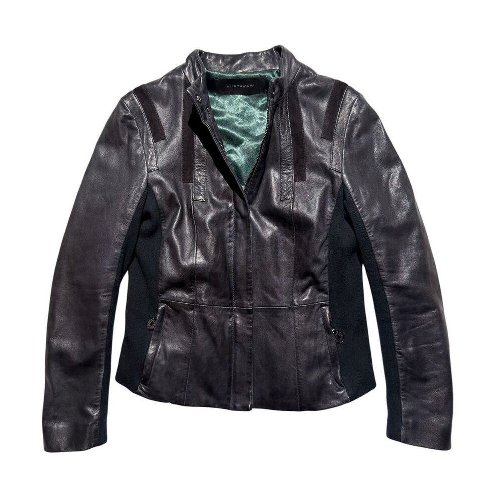Paneled stretch leather jacket